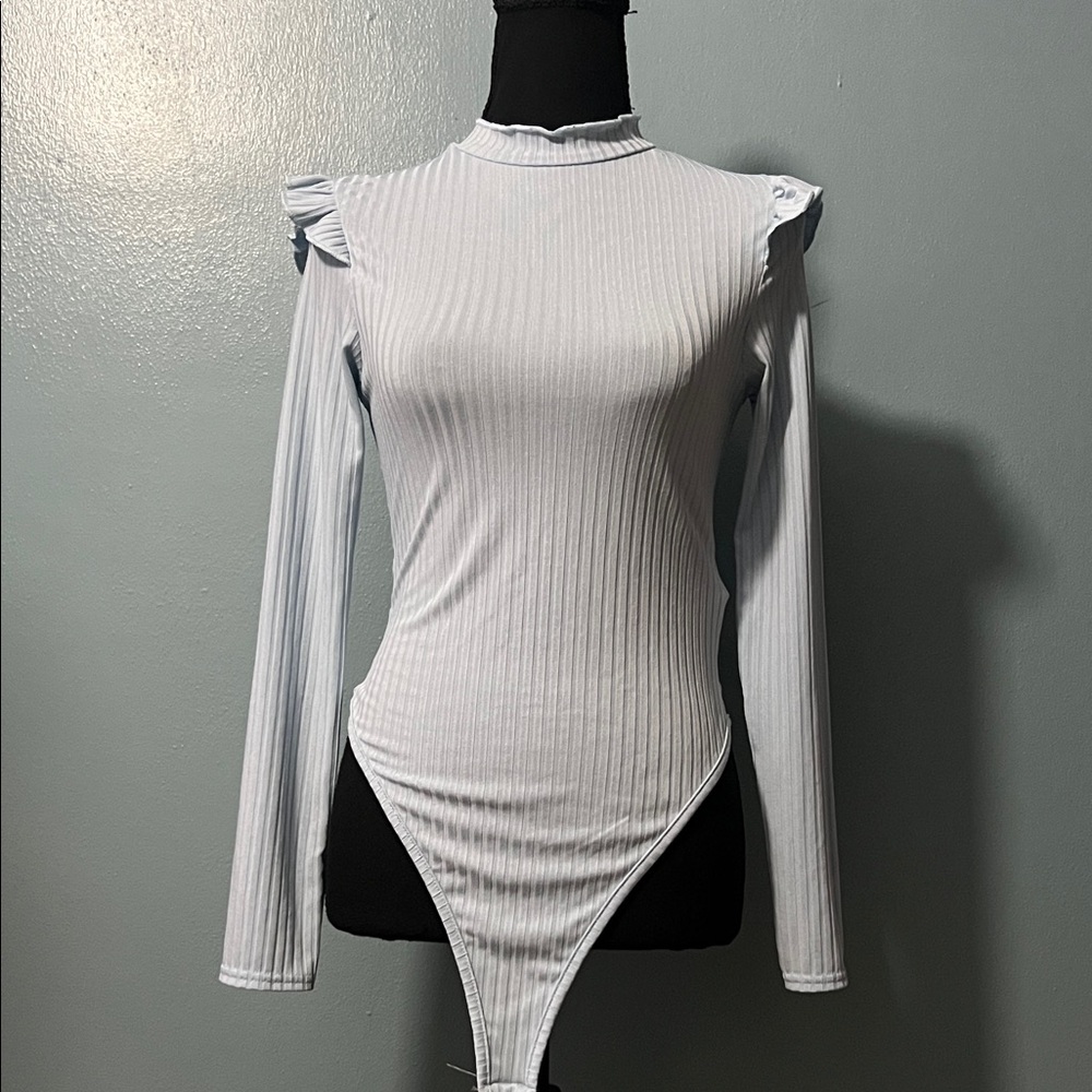 Elegant light blue Ribbed Bodysuit